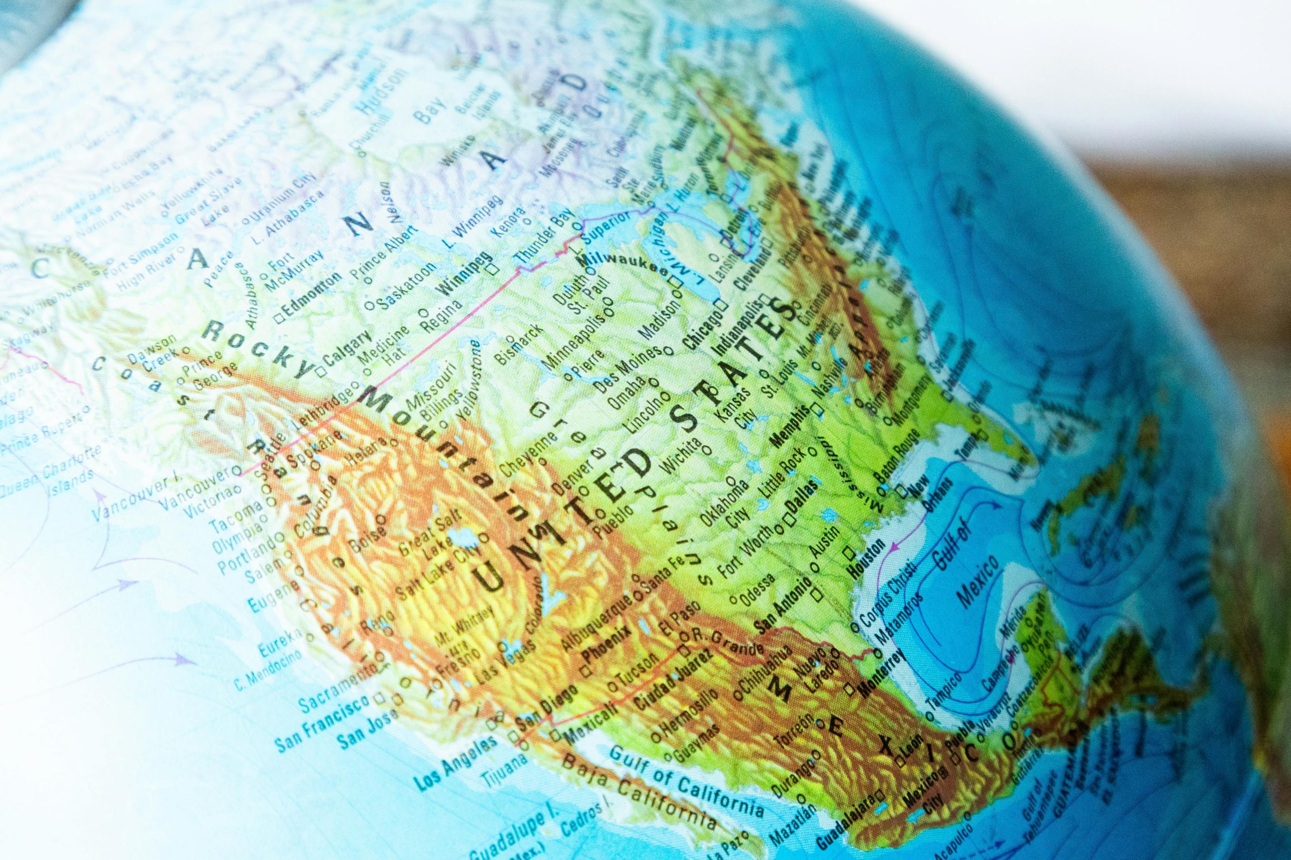 Close Up of North America on Globe Map